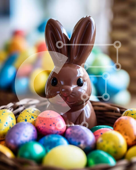 Intra Συλλεκτικό Ξύλινο Παζλ Plywood  4mm - Πασχαλινό λαγουδάκι σε ένα καλάθι με πολύχρωμα αυγά Σε Ξύλινο Κουτί - Διαστάσεις: 10x10 cm – 25 κομμάτια