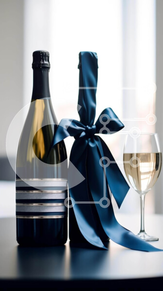 Intra Συλλεκτικό Ξύλινο Παζλ Plywood  4mm - Κομψά μπουκάλια κρασιού και ποτήρι με μπλε κορδέλα Σε Ξύλινο Κουτί - Διαστάσεις: 10x10 cm – 25 κομμάτια