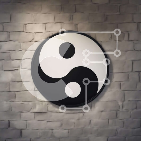 Intra Συλλεκτικό Ξύλινο Παζλ Plywood  4mm - Σημάδι Γιν στον παλιό τουβλότοιχο Σε Ξύλινο Κουτί - Διαστάσεις Puzzle: 10x10 cm – 25 κομμάτια