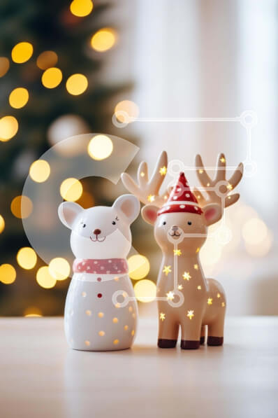 Intra Συλλεκτικό Ξύλινο Παζλ Plywood  4mm - Ειδώλια αρκούδας και ελαφιού με γιορτινά φώτα Σε Ξύλινο Κουτί - Διαστάσεις: 10x10 cm – 25 κομμάτια