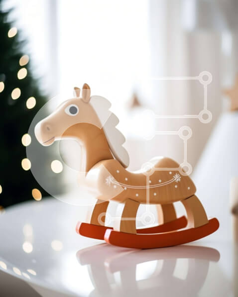 Intra Συλλεκτικό Ξύλινο Παζλ Plywood  4mm - Ξύλινο κουνιστό άλογο με χριστουγεννιάτικο δέντρο Σε Ξύλινο Κουτί - Διαστάσεις Puzzle: 10x10 cm – 25 κομμάτια