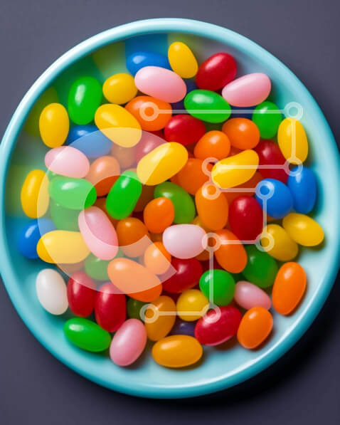 Σετ των 2 Intra Συλλεκτικό Ξύλινο Παζλ Plywood  4mm - Πολύχρωμα φασόλια ζελέ σε μπλε μπολ Σε Ξύλινο Κουτί - Διαστάσεις: 10x10 cm – 25 κομμάτια