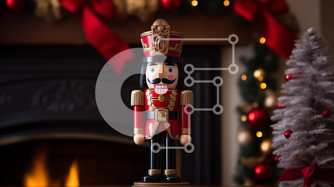 Intra Συλλεκτικό Ξύλινο Παζλ Plywood  4mm - Ειδώλιο Καρυοθραύστης μπροστά στο τζάκι με γιορτινά διακοσμητικά Σε Ξύλινο Κουτί - Διαστάσεις: 10x10 cm – 25 κομμάτια