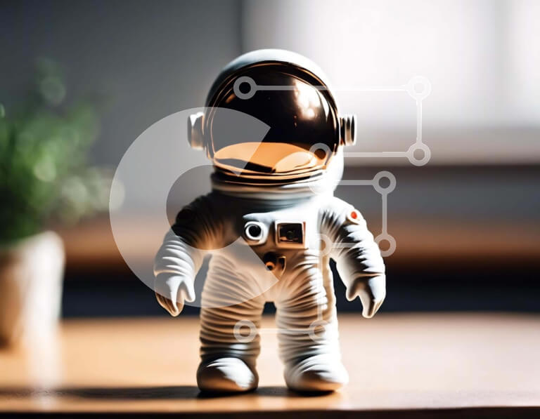 Intra Συλλεκτικό Ξύλινο Παζλ Plywood  4mm - Μικρό λευκό ειδώλιο αστροναύτη σε ξύλινο τραπέζι Σε Ξύλινο Κουτί - Διαστάσεις Puzzle: 10x10 cm – 25 κομμάτια