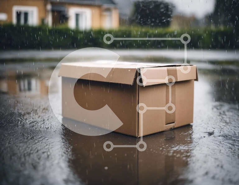 Intra Συλλεκτικό Ξύλινο Παζλ Plywood  4mm - Καφέ χάρτινο κουτί σε υγρό πεζοδρόμιο Σε Ξύλινο Κουτί - Διαστάσεις Puzzle: 10x10 cm – 25 κομμάτια