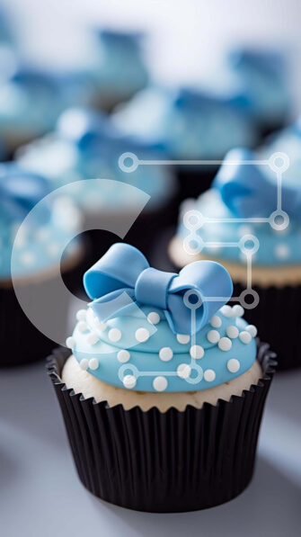 Intra Συλλεκτικό Ξύλινο Παζλ Plywood  4mm - Ποικιλία Cupcakes με Μπλε και Λευκό Πουά και Φιόγκους Σε Ξύλινο Κουτί - Διαστάσεις: 10x10 cm – 25 κομμάτια