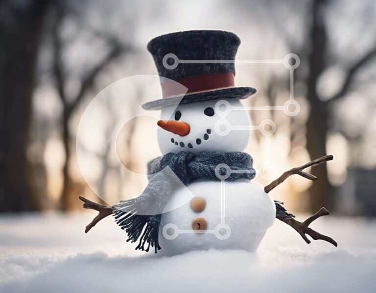 Intra Συλλεκτικό Ξύλινο Παζλ Plywood  4mm - Χιονάνθρωπος σε μαύρο και άσπρο με φόντο το χειμερινό χιόνι Σε Ξύλινο Κουτί - Διαστάσεις: 10x10 cm – 25 κομμάτια