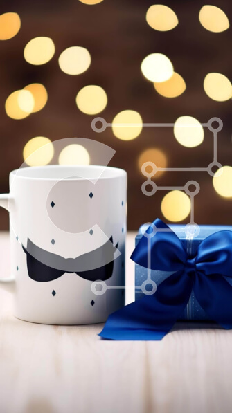 Intra Συλλεκτικό Ξύλινο Παζλ Plywood  4mm - Κομψή κούπα καφέ και κουτιά δώρου με μπλε κορδέλες Σε Ξύλινο Κουτί - Διαστάσεις: 10x10 cm – 25 κομμάτια