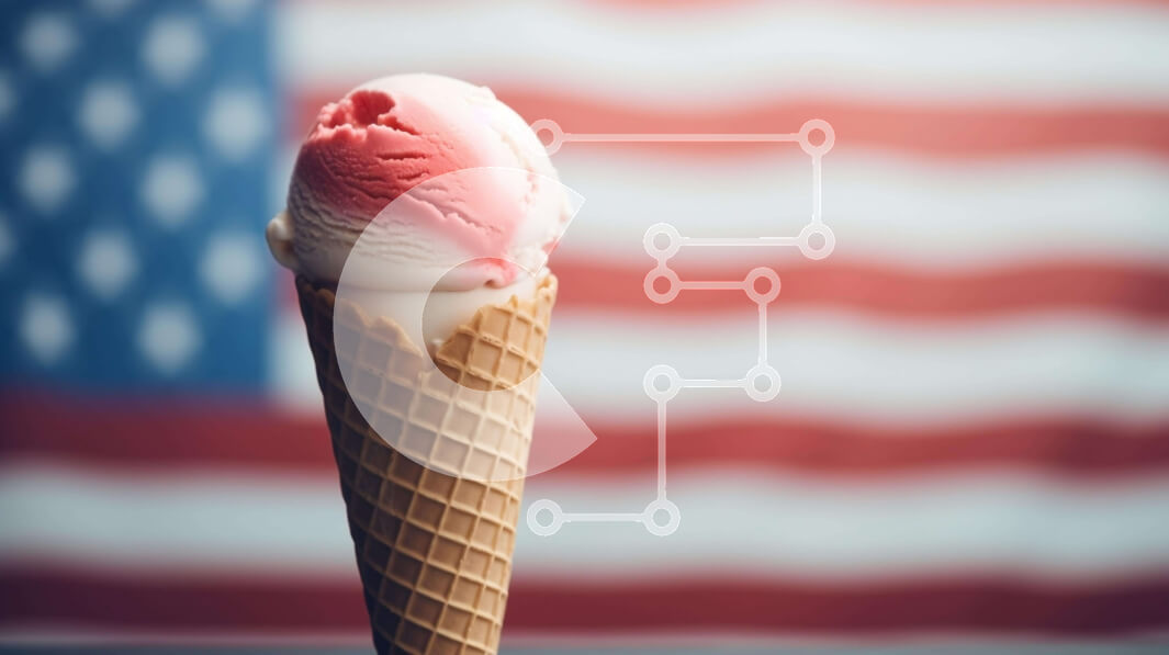 Σετ των 2 Intra Συλλεκτικό Ξύλινο Παζλ Plywood  4mm - Πατριωτικό παγωτό σε χωνάκι βάφλας με φόντο αμερικανική σημαία Σε Ξύλινο Κουτί - Διαστάσεις: 10x10 cm – 25 κομμάτια