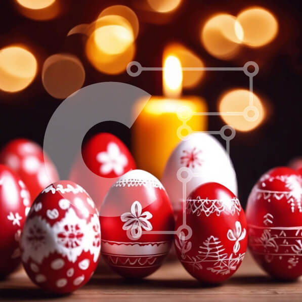 Intra Συλλεκτικό Ξύλινο Παζλ Plywood  4mm - Κόκκινα και άσπρα Πασχαλινά αυγά με αναμμένο κερί Σε Ξύλινο Κουτί - Διαστάσεις: 10x10 cm – 25 κομμάτια