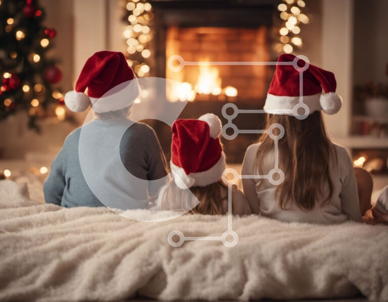 Intra Συλλεκτικό Ξύλινο Παζλ Plywood  4mm - Παιδιά με καπέλα Άγιου Βασίλη που κάθονται δίπλα σε ένα τζάκι με φωτιά υπό το φως των κεριών Σε Ξύλινο Κουτί - Διαστάσεις: 10x10 cm – 25 κομμάτια