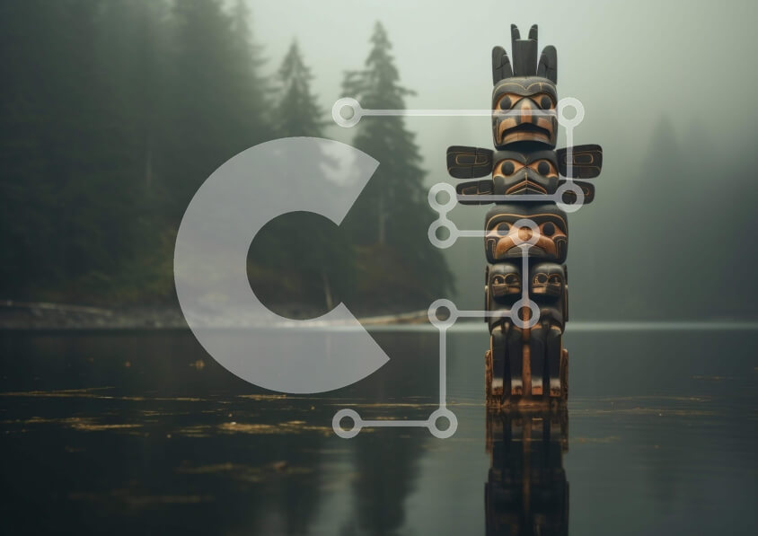 Intra Συλλεκτικό Ξύλινο Παζλ Plywood  4mm - Πόλος τοτέμ στο φυσικό τοπίο Σε Ξύλινο Κουτί - Διαστάσεις: 10x10 cm – 25 κομμάτια