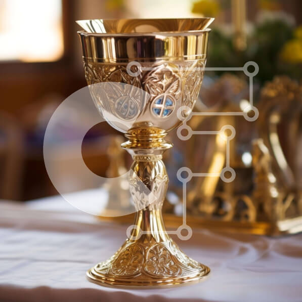 Intra Συλλεκτικό Ξύλινο Παζλ Plywood  4mm - Χρυσό κύπελλο σε διακοσμημένο τραπεζομάντιλο Σε Ξύλινο Κουτί - Διαστάσεις Puzzle: 10x10 cm – 25 κομμάτια