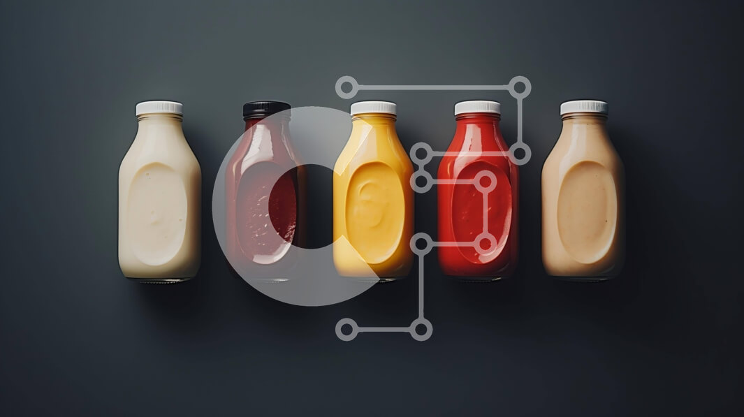 Σετ των 2 Intra Συλλεκτικό Ξύλινο Παζλ Plywood  4mm - Διάφορα μπουκάλια σάλτσας σε γκρι φόντο Σε Ξύλινο Κουτί - Διαστάσεις: 10x10 cm – 25 κομμάτια