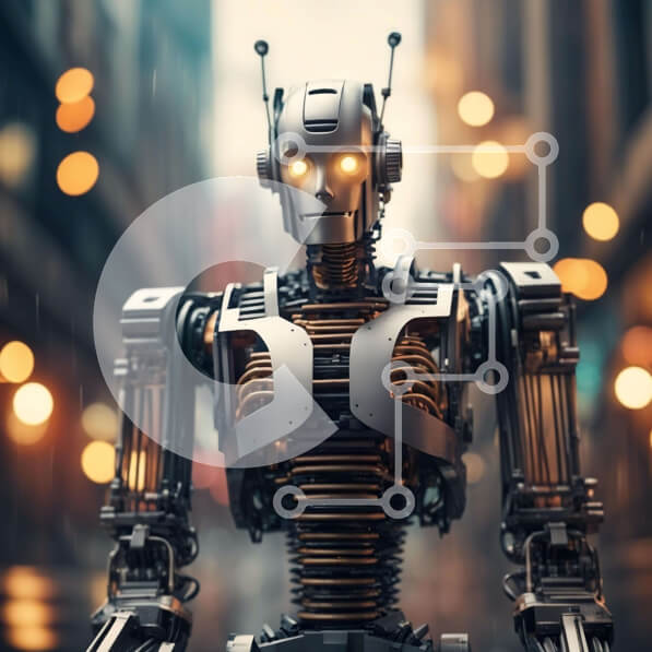 Intra Συλλεκτικό Ξύλινο Παζλ Plywood  4mm - Ρομπότ στην Urban Street με φωτεινά φώτα Σε Ξύλινο Κουτί - Διαστάσεις Puzzle: 10x10 cm – 25 κομμάτια