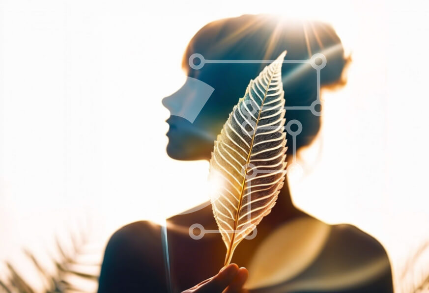 Intra Συλλεκτικό Ξύλινο Παζλ Plywood  4mm - Σιλουέτα της γυναίκας με το χέρι στο αφηρημένο φύλλο Σε Ξύλινο Κουτί - Διαστάσεις Puzzle: 10x10 cm – 25 κομμάτια