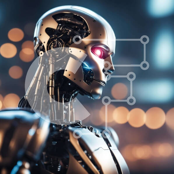 Intra Συλλεκτικό Ξύλινο Παζλ Plywood  4mm - Ρομπότ τεχνητής νοημοσύνης με κόκκινα μάτια Σε Ξύλινο Κουτί - Διαστάσεις Puzzle: 10x10 cm – 25 κομμάτια