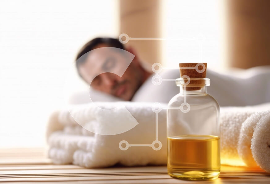 Intra Συλλεκτικό Ξύλινο Παζλ Plywood  4mm - Άνδρας που χαλαρώνει στο σπα με αιθέριο έλαιο και πετσέτα Σε Ξύλινο Κουτί - Διαστάσεις Puzzle: 10x10 cm – 25 κομμάτια