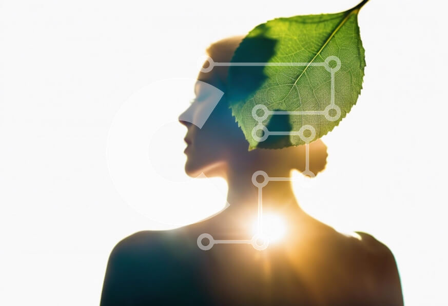 Intra Συλλεκτικό Ξύλινο Παζλ Plywood  4mm - Σιλουέτα μιας γυναίκας που κρατά ένα φύλλο για προστασία από τις ακτίνες UV Σε Ξύλινο Κουτί - Διαστάσεις Puzzle: 10x10 cm – 25 κομμάτια