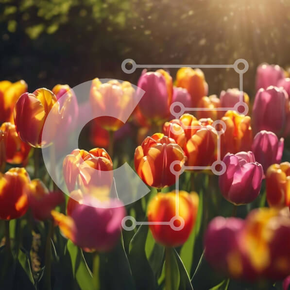 Intra Συλλεκτικό Ξύλινο Παζλ Plywood  4mm - Πολύχρωμο πεδίο τουλίπας στο φως του ήλιου την άνοιξη Σε Ξύλινο Κουτί - Διαστάσεις: 10x10 cm – 25 κομμάτια