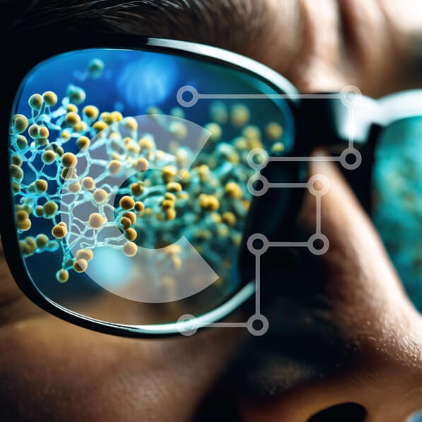 Intra Συλλεκτικό Ξύλινο Παζλ Plywood  4mm - Άτομο που φορά γυαλιά με μοτίβο κυττάρων στους φακούς Σε Ξύλινο Κουτί - Διαστάσεις Puzzle: 10x10 cm – 25 κομμάτια