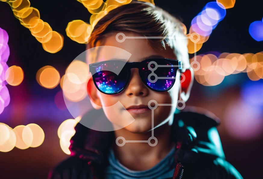 Intra Συλλεκτικό Ξύλινο Παζλ Plywood  4mm - Νεαρό αγόρι που απολαμβάνει πολύχρωμα φώτα τη νύχτα Σε Ξύλινο Κουτί - Διαστάσεις Puzzle: 10x10 cm – 25 κομμάτια