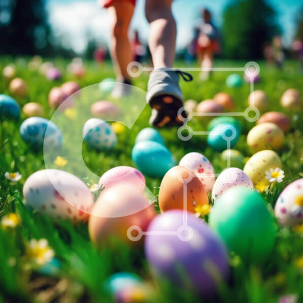 Intra Συλλεκτικό Ξύλινο Παζλ Plywood  4mm - Πασχαλινό κυνήγι αυγών στο γρασίδι Σε Ξύλινο Κουτί - Διαστάσεις: 10x10 cm – 25 κομμάτια