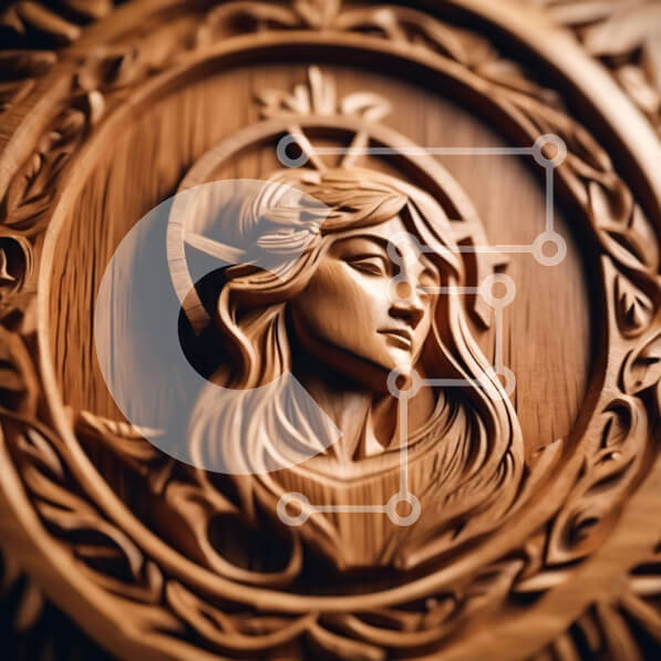 Intra Συλλεκτικό Ξύλινο Παζλ Plywood  4mm - Ξύλινο σκάλισμα γυναικείου προσώπου σε κυκλικό πλαίσιο Σε Ξύλινο Κουτί - Διαστάσεις Puzzle: 10x10 cm – 25 κομμάτια