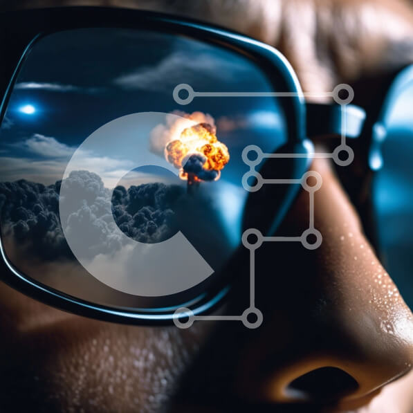 Intra Συλλεκτικό Ξύλινο Παζλ Plywood  4mm - Άνδρας που φοράει γυαλιά ηλίου με αντανάκλαση έκρηξης Σε Ξύλινο Κουτί - Διαστάσεις Puzzle: 10x10 cm – 25 κομμάτια