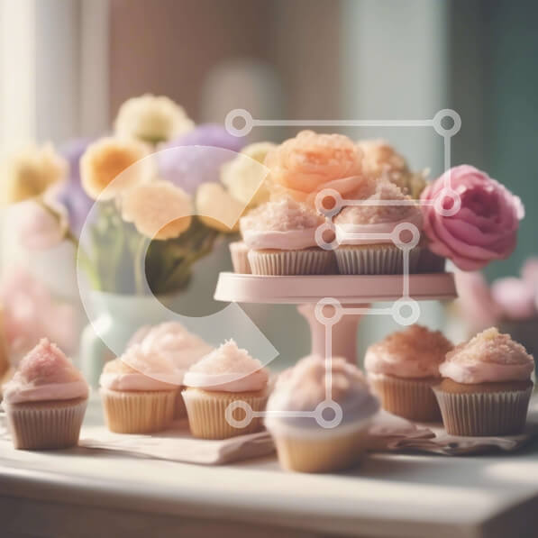 Σετ των 2 Intra Συλλεκτικό Ξύλινο Παζλ Plywood  4mm - Τραπέζι με cupcakes και λουλούδια Σε Ξύλινο Κουτί - Διαστάσεις: 10x10 cm – 25 κομμάτια