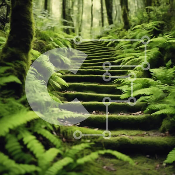 Intra Συλλεκτικό Ξύλινο Παζλ Plywood  4mm - Δασικές σκάλες που καλύπτονται από βρύα και πράσινο Σε Ξύλινο Κουτί - Διαστάσεις: 10x10 cm – 25 κομμάτια