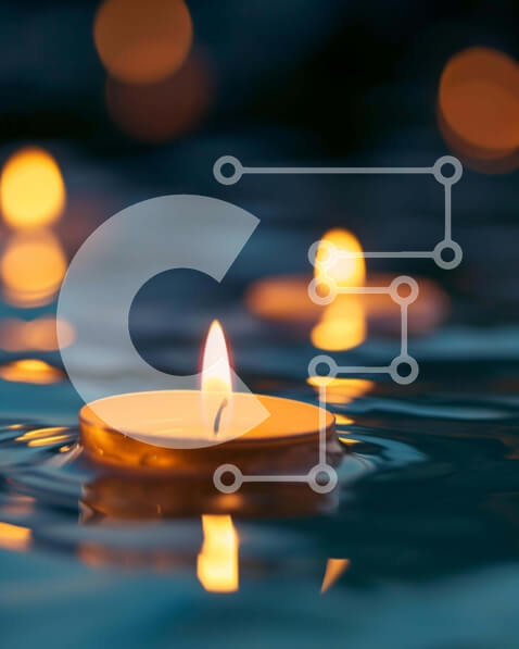 Intra Συλλεκτικό Ξύλινο Παζλ Plywood  4mm - Ομάδα αναμμένων κεριών που επιπλέουν στο νερό για διαλογισμό ή προσευχή Σε Ξύλινο Κουτί - Διαστάσεις Puzzle: 10x10 cm – 25 κομμάτια