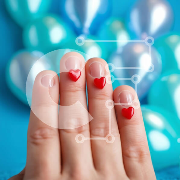 Σετ των 2 Intra Συλλεκτικό Ξύλινο Παζλ Plywood  4mm - Γυναικείο χέρι με καρφιά σε σχήμα καρδιάς και μπλε μπαλόνια Σε Ξύλινο Κουτί - Διαστάσεις: 10x10 cm – 25 κομμάτια