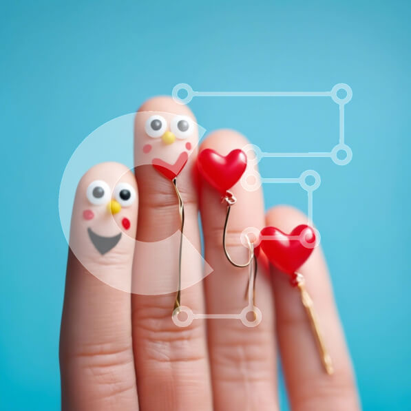 Σετ των 2 Intra Συλλεκτικό Ξύλινο Παζλ Plywood  4mm - Δάχτυλο με πρόσωπα σε σχήμα καρδιάς και κόκκινα μπαλόνια Σε Ξύλινο Κουτί - Διαστάσεις: 10x10 cm – 25 κομμάτια