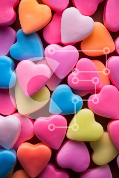 Σετ των 2 Intra Συλλεκτικό Ξύλινο Παζλ Plywood  4mm - Πολύχρωμες καραμέλες σε σχήμα καρδιάς στοιβαγμένες σε ένα τραπέζι Σε Ξύλινο Κουτί - Διαστάσεις: 10x10 cm – 25 κομμάτια