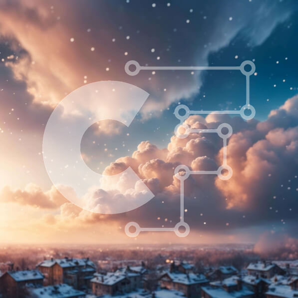 Intra Συλλεκτικό Ξύλινο Παζλ Plywood  4mm - Χιονισμένος ουρανός με νιφάδες χιονιού που πέφτουν και κτίρια πόλεων Σε Ξύλινο Κουτί - Διαστάσεις Puzzle: 10x10 cm – 25 κομμάτια