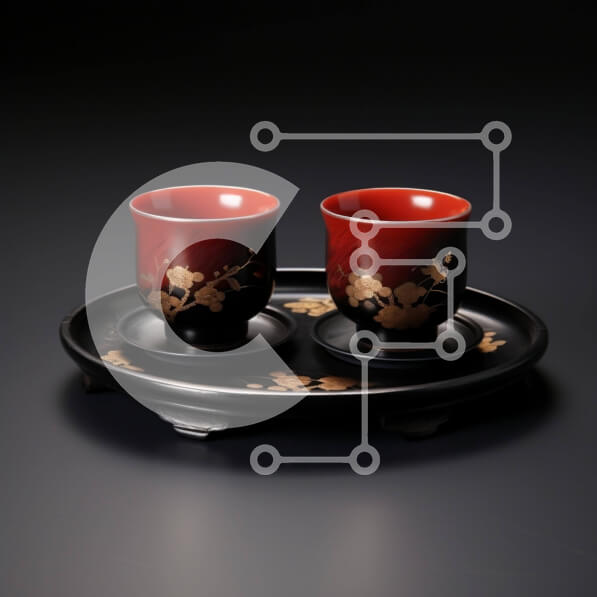 Intra Συλλεκτικό Ξύλινο Παζλ Plywood  4mm - Κομψά φλιτζάνια τσαγιού σε μαύρο και χρυσό διακοσμητικό δίσκο Σε Ξύλινο Κουτί - Διαστάσεις: 10x10 cm – 25 κομμάτια