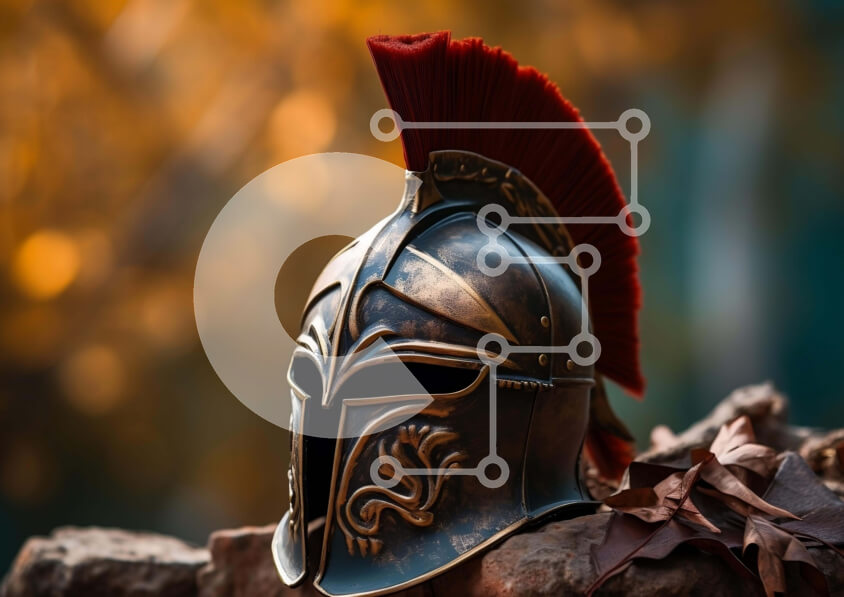 Intra Συλλεκτικό Ξύλινο Παζλ Plywood  4mm - Αρχαίο σπαρτιατικό κράνος με κόκκινα φτερά Σε Ξύλινο Κουτί - Διαστάσεις Puzzle: 10x10 cm – 25 κομμάτια