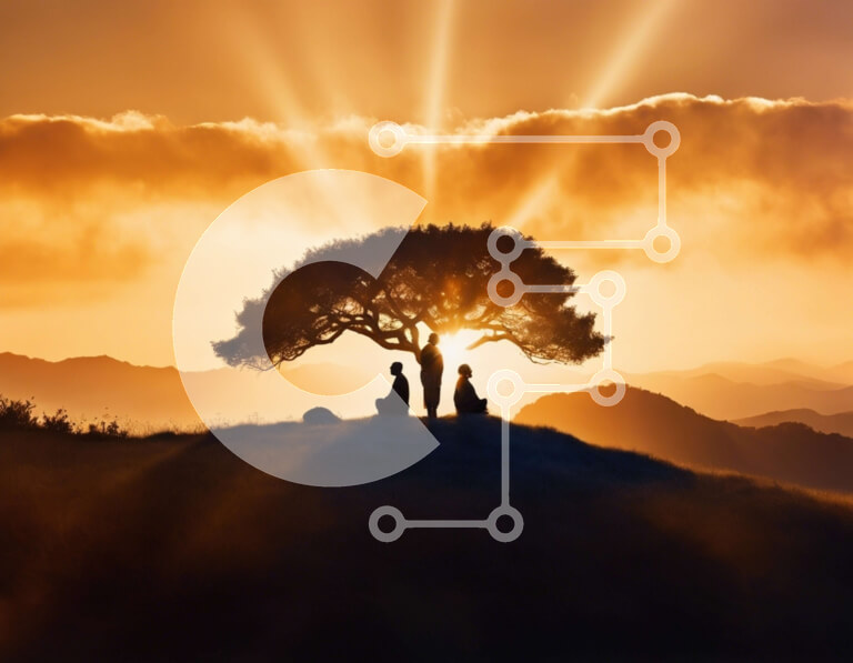 Intra Συλλεκτικό Ξύλινο Παζλ Plywood  4mm - Σιλουέτα δύο ανθρώπων κάτω από ένα δέντρο στο ηλιοβασίλεμα Σε Ξύλινο Κουτί - Διαστάσεις: 10x10 cm – 25 κομμάτια