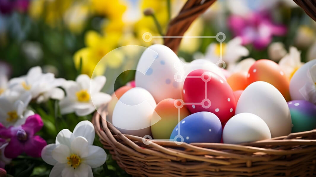 Intra Συλλεκτικό Ξύλινο Παζλ Plywood  4mm - Πολύχρωμα Πασχαλινά αυγά στο διακοσμητικό καλάθι - γιορτή της άνοιξης Σε Ξύλινο Κουτί - Διαστάσεις: 10x10 cm – 25 κομμάτια