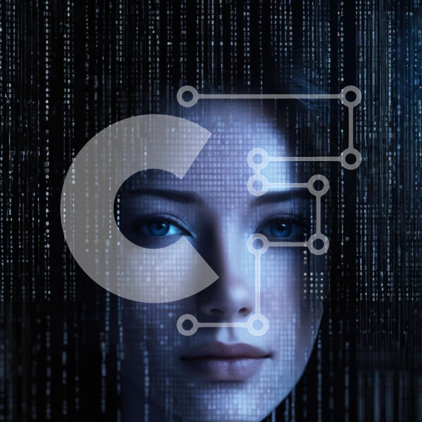 Intra Συλλεκτικό Ξύλινο Παζλ Plywood  4mm - Γυναικείο πρόσωπο που περιβάλλεται από δυαδικές κωδικοποιημένες γραμμές Σε Ξύλινο Κουτί - Διαστάσεις Puzzle: 10x10 cm – 25 κομμάτια