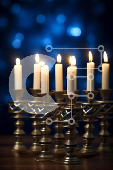 Intra Συλλεκτικό Ξύλινο Παζλ Plywood  4mm - Ομάδα αναμμένων κεριών Menorah σε αφηρημένο μπλε φόντο Σε Ξύλινο Κουτί - Διαστάσεις Puzzle: 10x10 cm – 25 κομμάτια