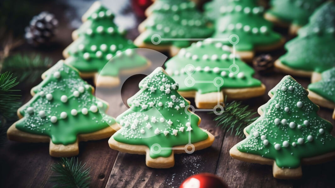 Σετ των 2 Intra Συλλεκτικό Ξύλινο Παζλ Plywood  4mm - Εορταστικά μπισκότα χριστουγεννιάτικου δέντρου σε ξύλινο τραπέζι Σε Ξύλινο Κουτί - Διαστάσεις: 10x10 cm – 25 κομμάτια