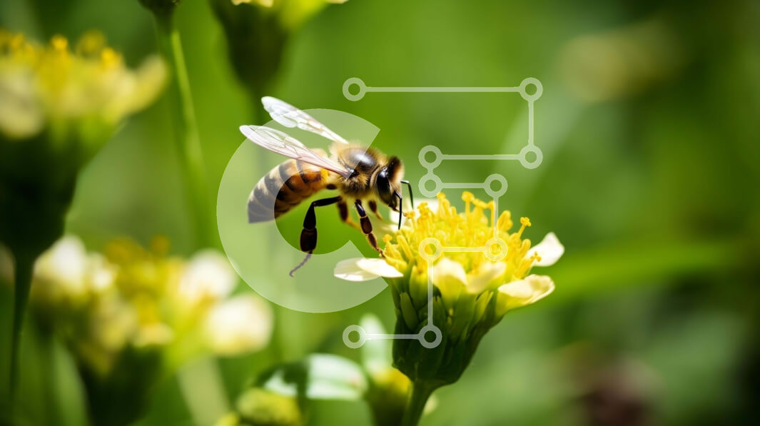 Intra Συλλεκτικό Ξύλινο Παζλ Plywood  4mm - Μέλισσα που τρέφεται με κίτρινα λουλούδια σε ένα χορταριασμένο χωράφι Σε Ξύλινο Κουτί - Διαστάσεις: 10x10 cm – 25 κομμάτια