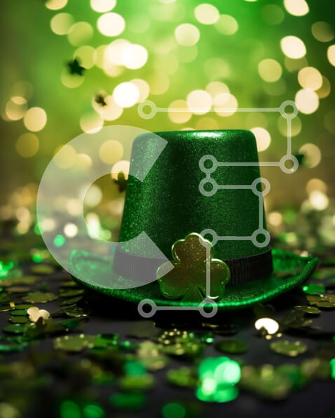 Intra Συλλεκτικό Ξύλινο Παζλ Plywood  4mm - Καπέλο σε σχήμα τριφύλλου με πράσινο κομφετί - Γιορτή του Αγίου Πατρικίου Σε Ξύλινο Κουτί - Διαστάσεις: 10x10 cm – 25 κομμάτια