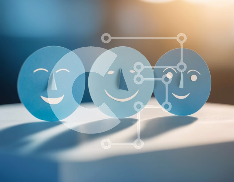 Intra Συλλεκτικό Ξύλινο Παζλ Plywood  4mm - Τρία μπλε χάρτινα χαμογελαστά πρόσωπα στη σειρά Σε Ξύλινο Κουτί - Διαστάσεις: 10x10 cm – 25 κομμάτια