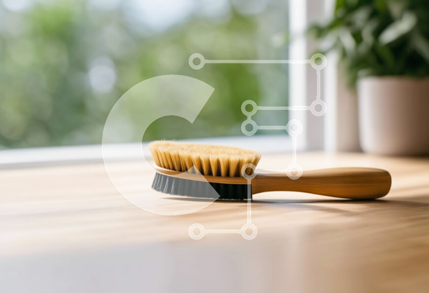 Intra Συλλεκτικό Ξύλινο Παζλ Plywood  4mm - Ξύλινη βούρτσα μαλλιών στο τραπέζι δίπλα στο ανοιχτό παράθυρο Σε Ξύλινο Κουτί - Διαστάσεις Puzzle: 10x10 cm – 25 κομμάτια