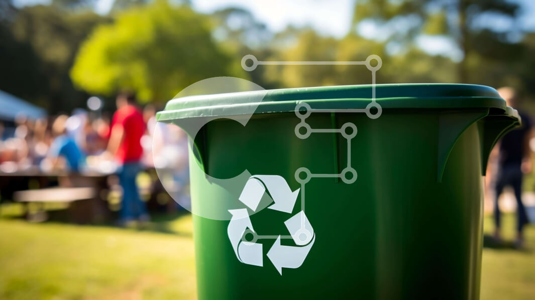 Intra Συλλεκτικό Ξύλινο Παζλ Plywood  4mm - Πράσινος κάδος ανακύκλωσης στο υπαίθριο πάρκο με ανθρώπους Σε Ξύλινο Κουτί - Διαστάσεις Puzzle: 10x10 cm – 25 κομμάτια