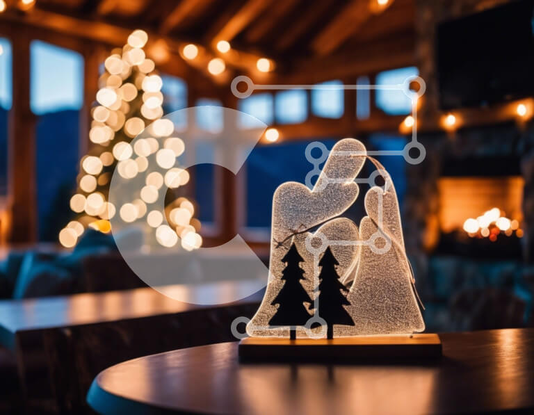 Intra Συλλεκτικό Ξύλινο Παζλ Plywood  4mm - Άνετο διακοσμητικό γιορτινό τραπέζι με φωτιζόμενο ειδώλιο και τζάκι Σε Ξύλινο Κουτί - Διαστάσεις: 10x10 cm – 25 κομμάτια