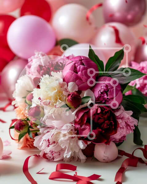 Intra Συλλεκτικό Ξύλινο Παζλ Plywood  4mm - Γιορτή του Αγίου Βαλεντίνου με ροζ και κόκκινα λουλούδια και μπαλόνια Σε Ξύλινο Κουτί - Διαστάσεις: 10x10 cm – 25 κομμάτια